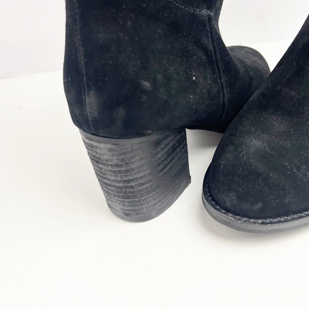BLONDO Nada Black Leather Stacked Heel Waterproof Knee High Boots, Size 9.5